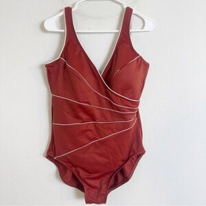 Miracle suit horizons burgundy one piece swimsuit